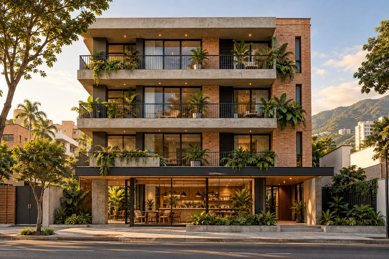 Visualización de un edificio de pequeña escala con viviendas y comercio en el primer nivel